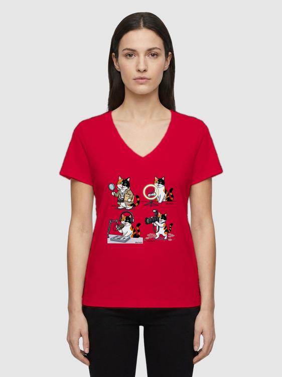 Women's red V-neck tee